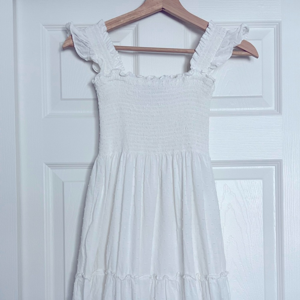 O.P.T Smocked Tiered Maxi Dress — White Cotton, Size S